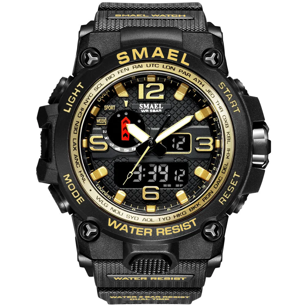 Watches For Men 50M Waterproof Clock Alarm reloj hombre 1545D Dual Display Wristwatch Quartz Military Watch Sport  Mens