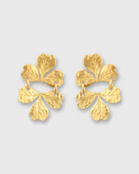 Wee Clover Earrings in Hammered Brass