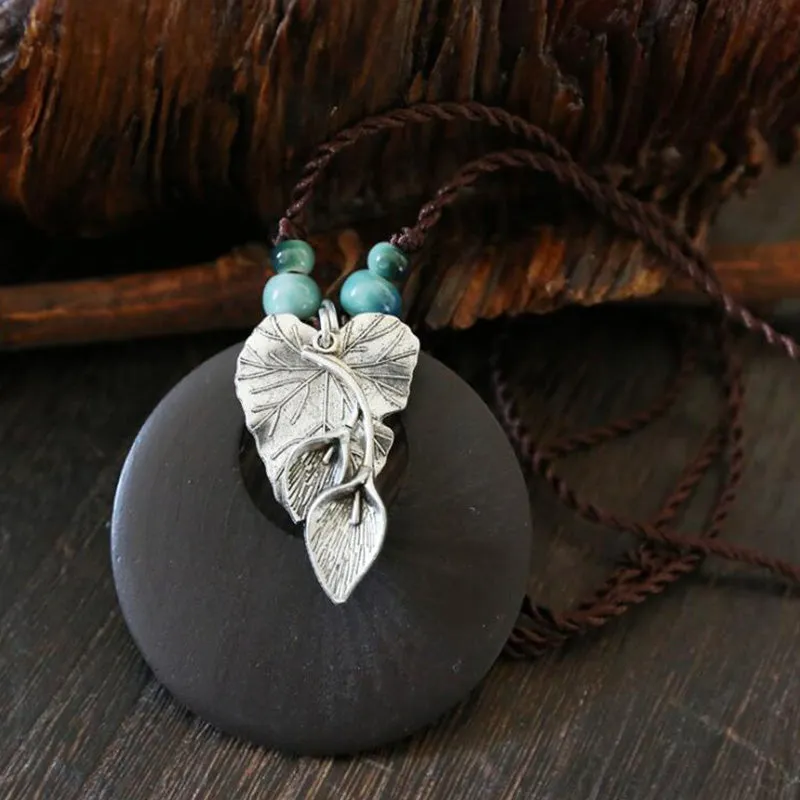 WEIYU New Casual Fashion Handmade Collar Round Wood Retro Vintage Alloy Hollow Flower Leaf Pendants Necklace Women Men Jewelry