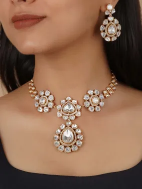 White Color Gold Plated Faux Polki Necklace Set - PK-S239