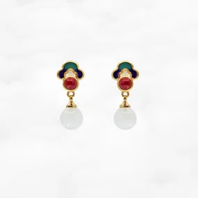 White Jade Enamel Ruyi Earrings