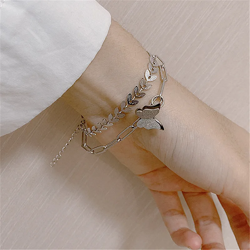 Wind Double Layered Titanium Steel Butterfly Bracelet