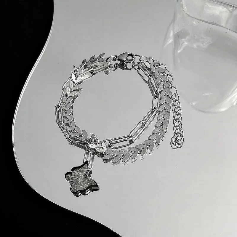 Wind Double Layered Titanium Steel Butterfly Bracelet