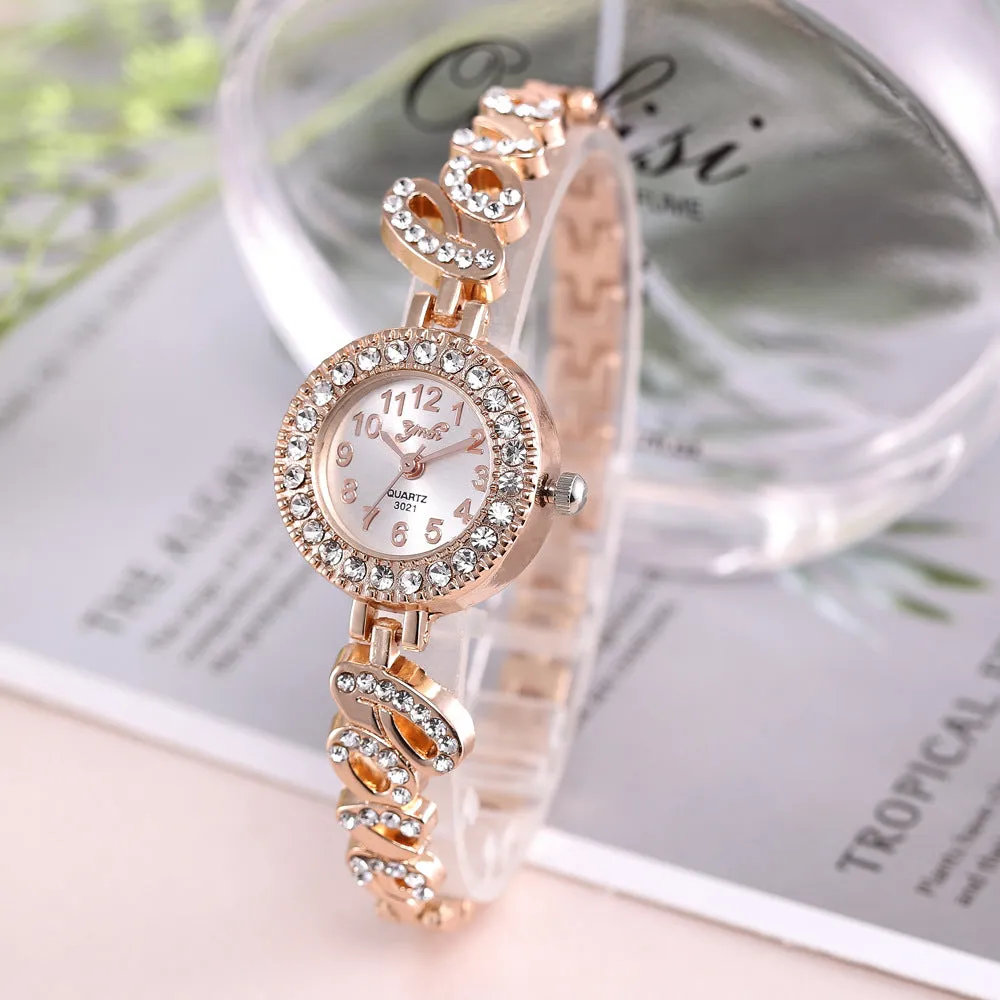 Women's Creative Love Full Diamond Quartz Set Watch Women's Quartz Watch Pieces