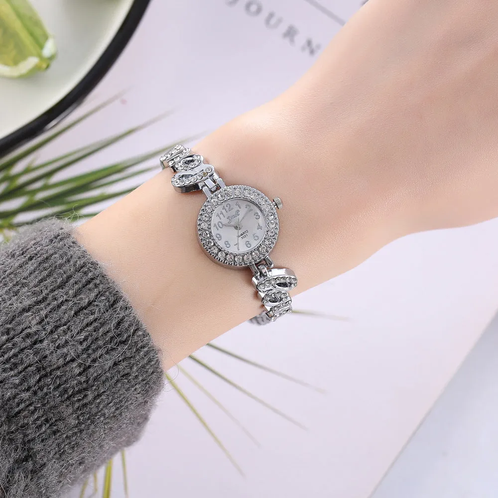 Women's Creative Love Full Diamond Quartz Set Watch Women's Quartz Watch Pieces