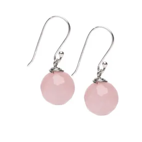 Women's Handmade Beaded Earrings 12Mm Ball Pink Rose Quartz Earrings Sterling Silver Hooks