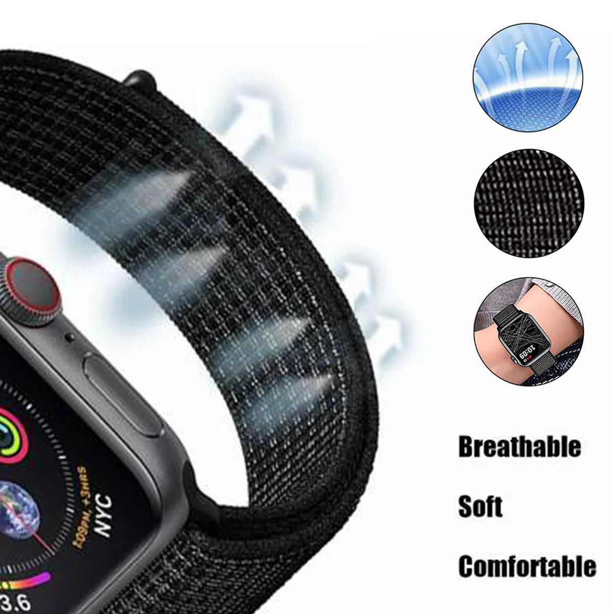 Woven Nylon Strap For Apple Watch-Reflective Black (42/44/45/49mm)