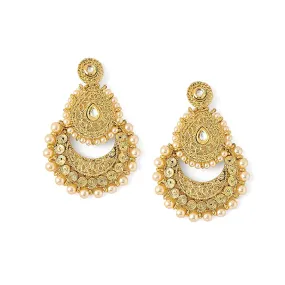 Yellow Chimes Chandbali Earrings for Women Gold Plated Kundan Studded Pearl Gilded 2 Layer Chand bali Earrings for Women and Girls.