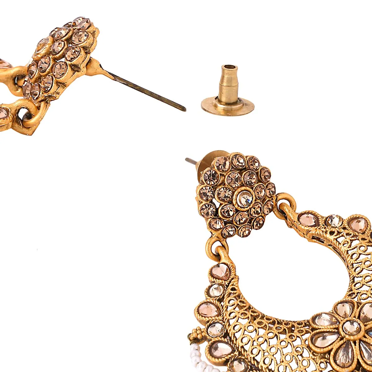 Yellow Chimes Earrings for Women & Girls Traditional Kundan Chandbali Earrings | Gold Plated | Floral Designed Kundan Chand Baliyan Earrings | Birthday Gift for girls & women Anniversary Gift for Wife